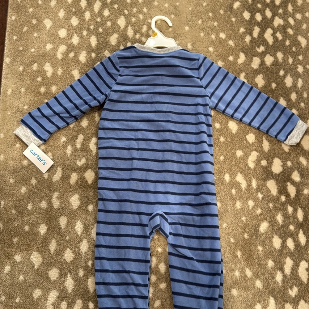 Carter's Blue Striped Footie with Yellow Truck. Size 3T - Picture 8 of 9